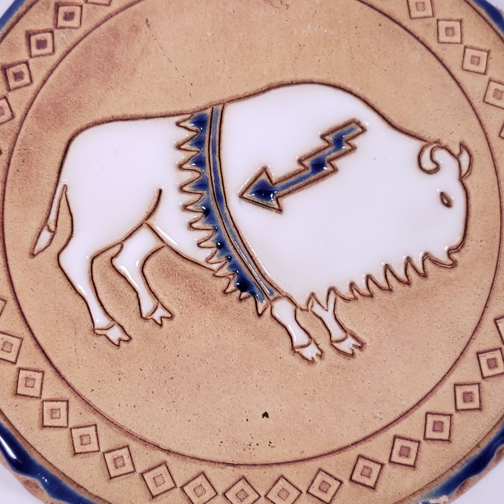 SIGNED Nan Groves Buffalo Decorative Bread Warming TILE TRIVET