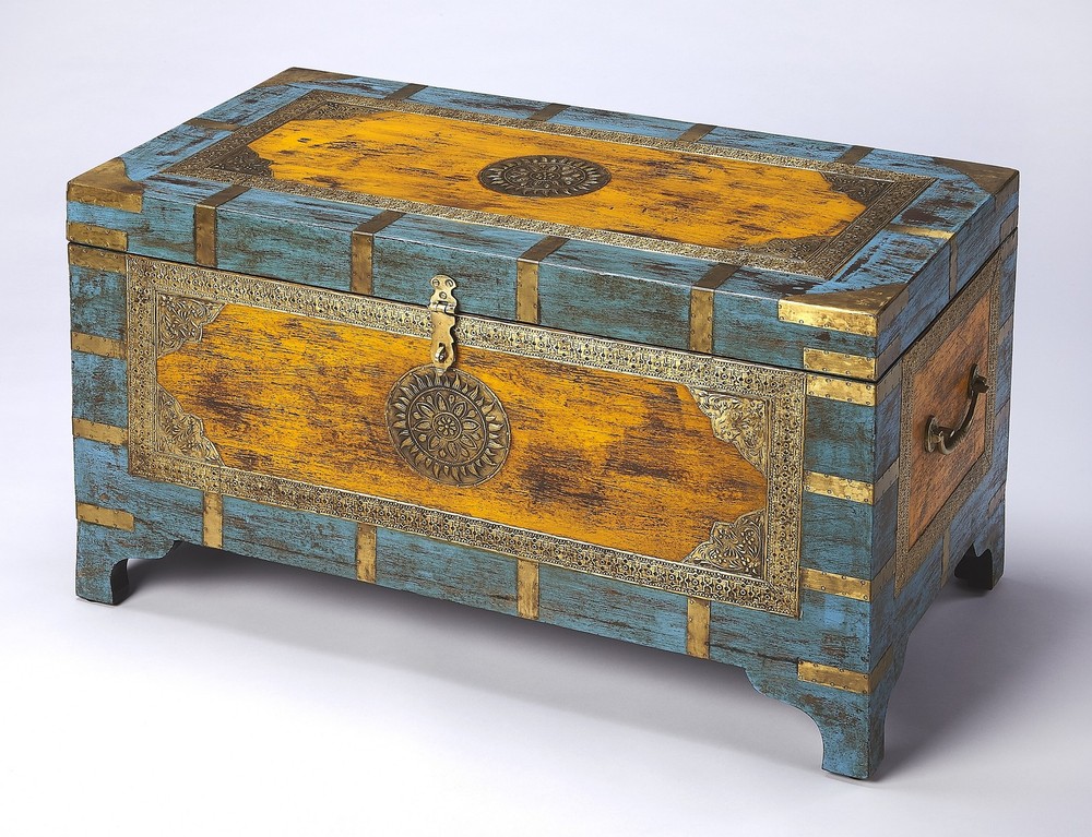 Vintage Brass Storage Trunk With Mango Wood