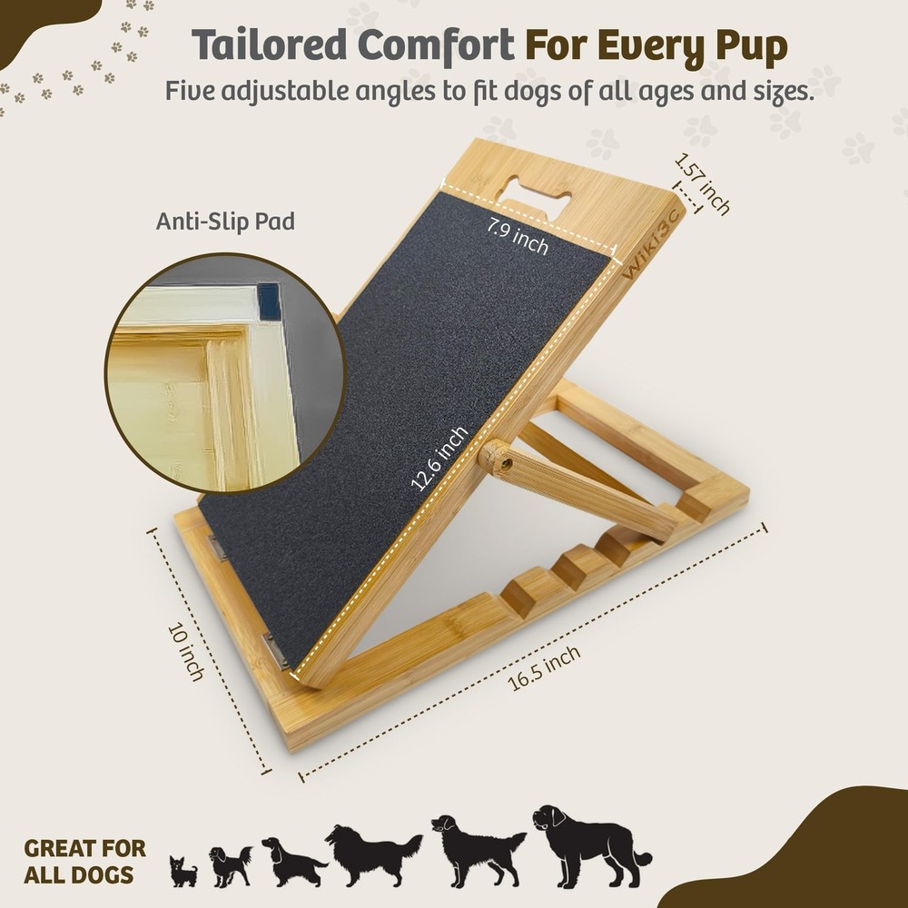 Solid Bamboo Dog Nail Scratch Board – 5 Adjustable Angles for Trimming & Fili...
