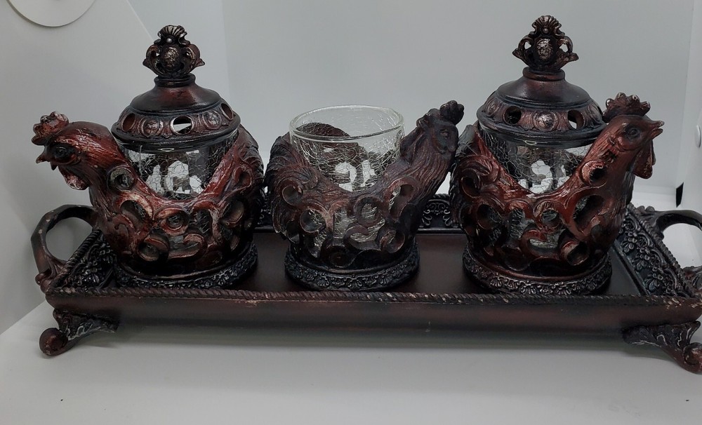 Three Rooster Incense Burner With Tray