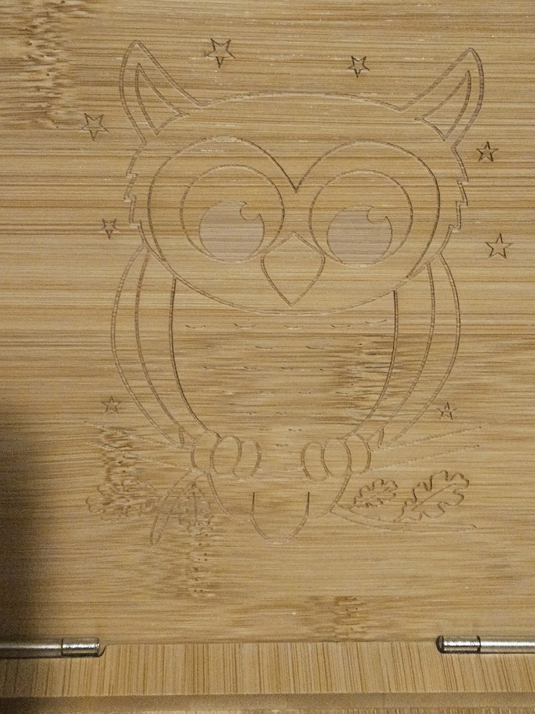 Bamboo Folding Book Stand Owl Design Engraved “To Be Continue” Read Description