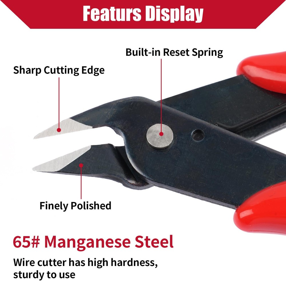 5 Pack Micro Wire Cutters, 5 Inches Flush Cutters Pliers, 5 Inches, Red