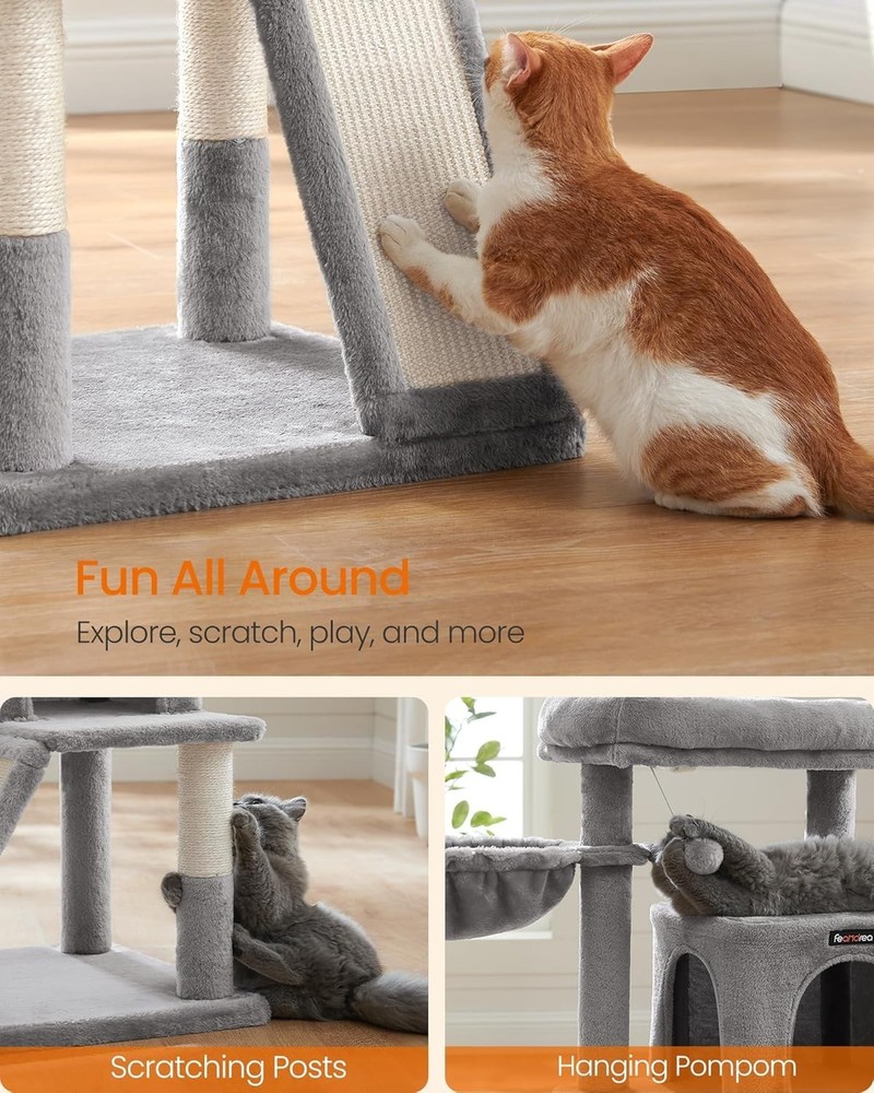Cat Tree Multi-Level Condo Light Gray 37.8-Inch Climbing Scratching Posts