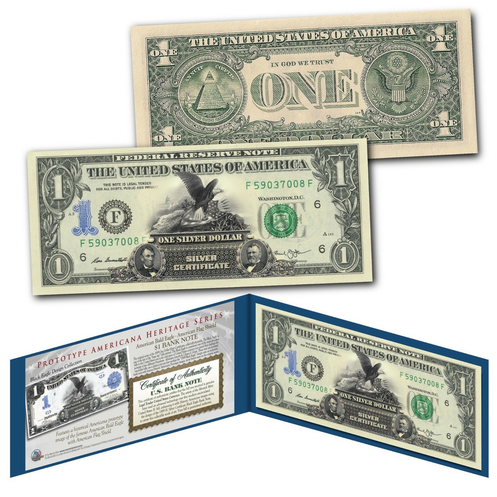 Black Eagle 1899 Silver Certificate Prototype on NEW $1 Bill BALD EAGLE & SHIELD