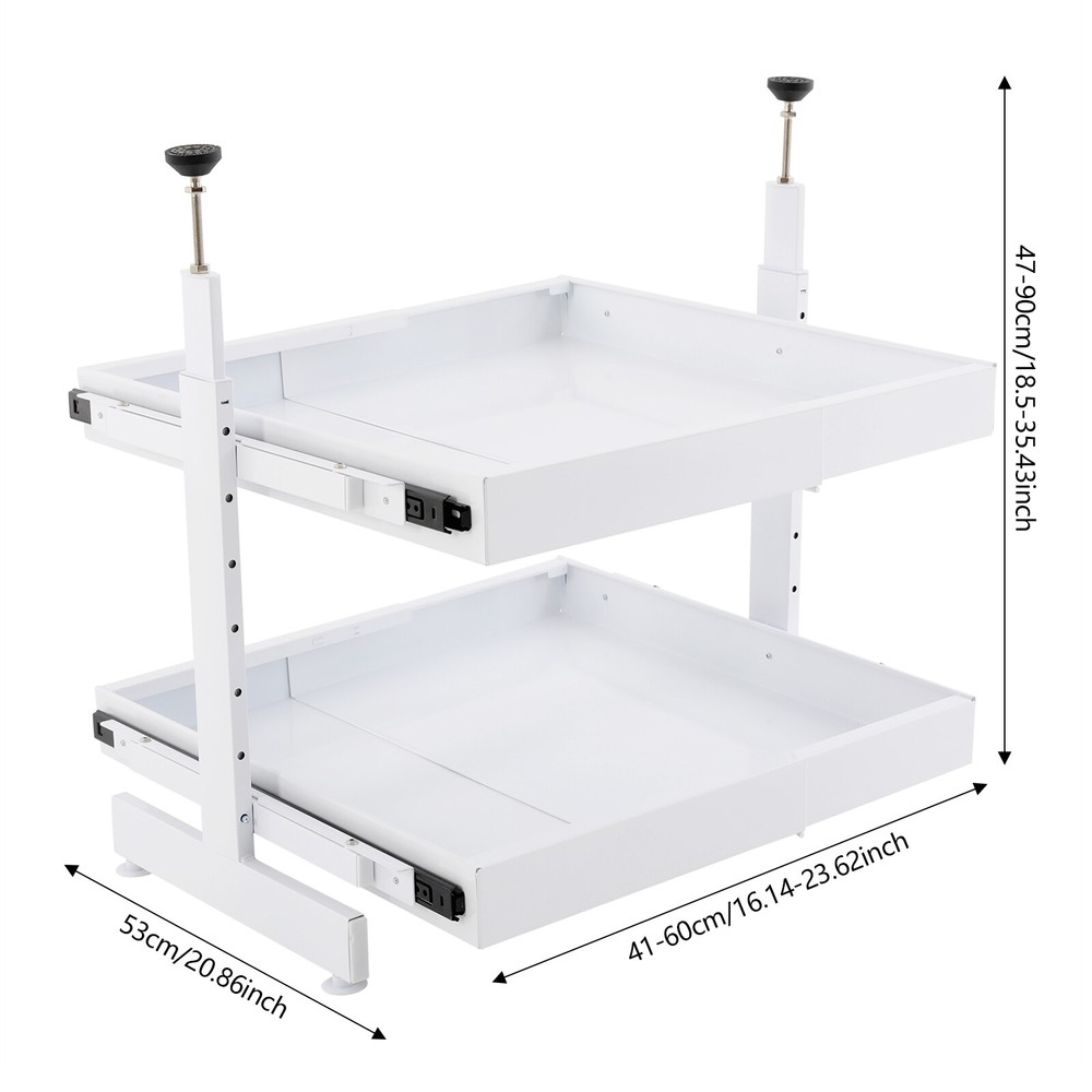 2-Tier Expandable Pull-out Cabinet Slide Out Organizer Drawers for Cabinet White