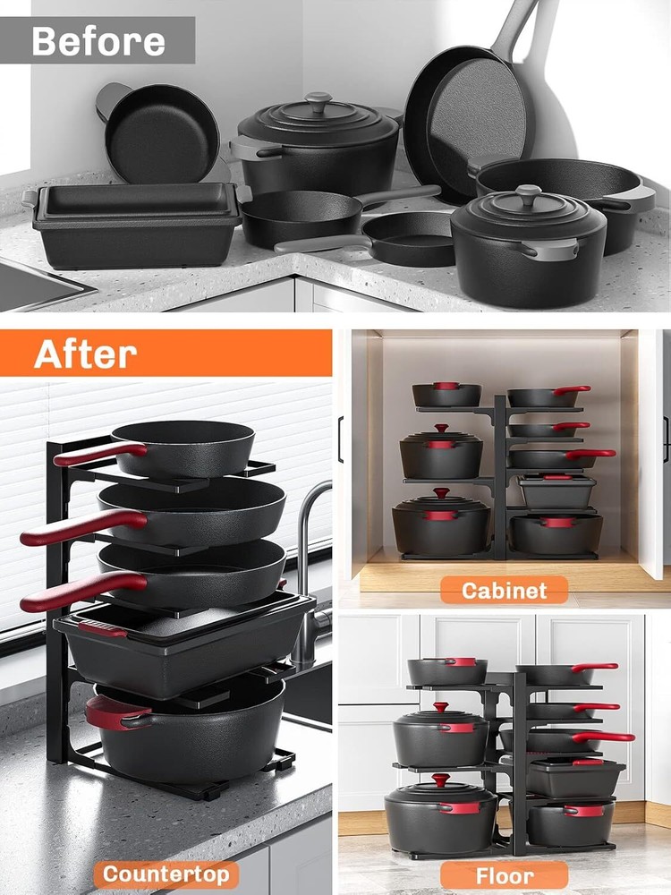 8 Tier Heavy Duty Adjustable Pan Organizer for Kitchen Cabinet Storage