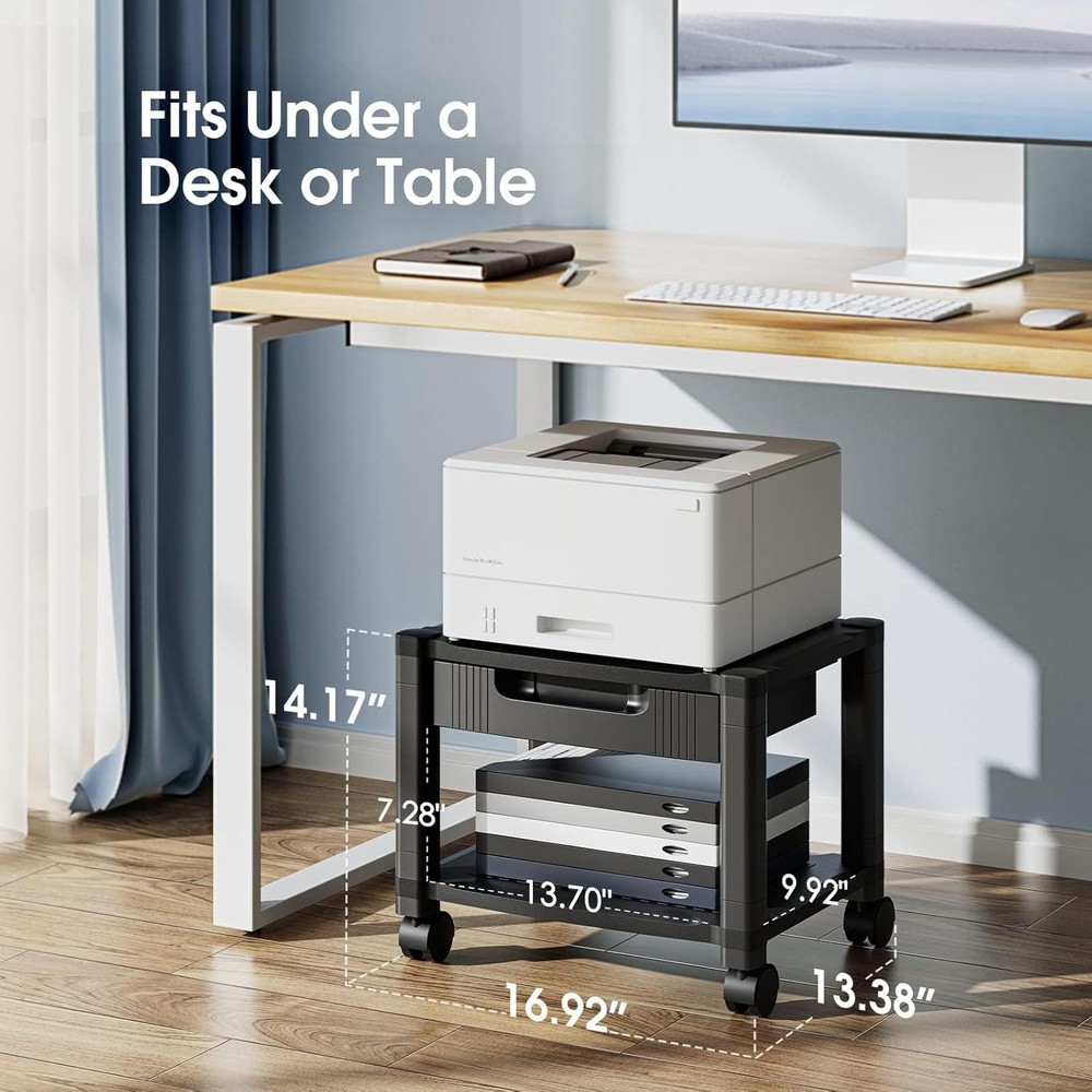 Printer Stand W/ Cable Management & Storage Drawer Printer Table W/ Locking