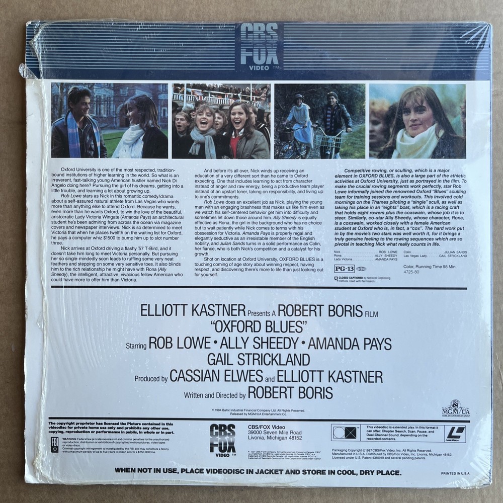 Oxford Blues Laserdisc LD Rob Lowe