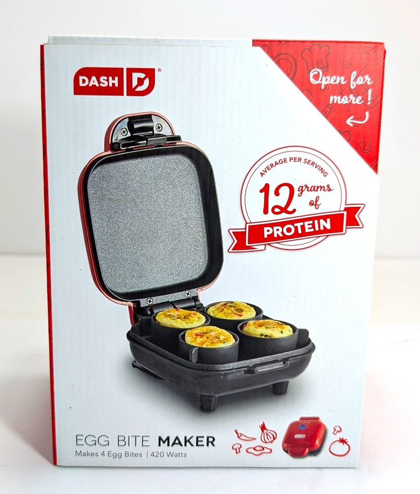 Dash Egg Bite Maker Red Open Box 420W Makes 4 Bites Keto Compact Cooker
