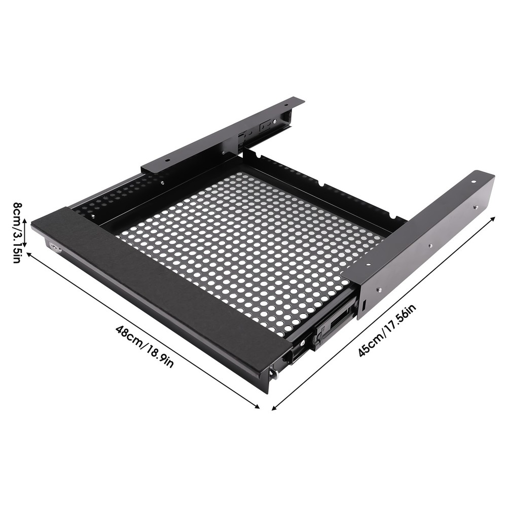 Black Metal Under Desk Locking Sliding Drawer Pull Out Hidden Storage Organizer
