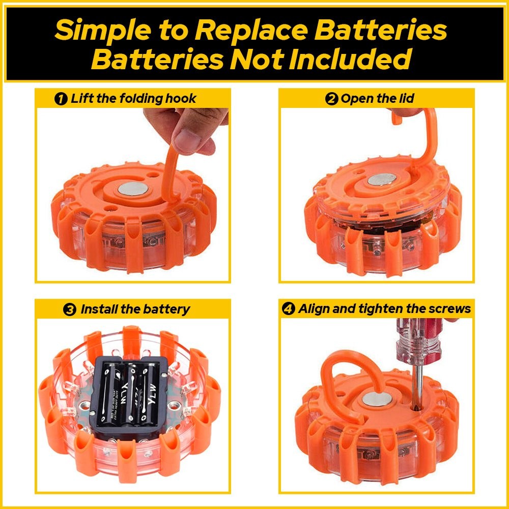 2PC LED Road Flares Emergency Disc Safety Light Flashing Roadside Beacon Warning