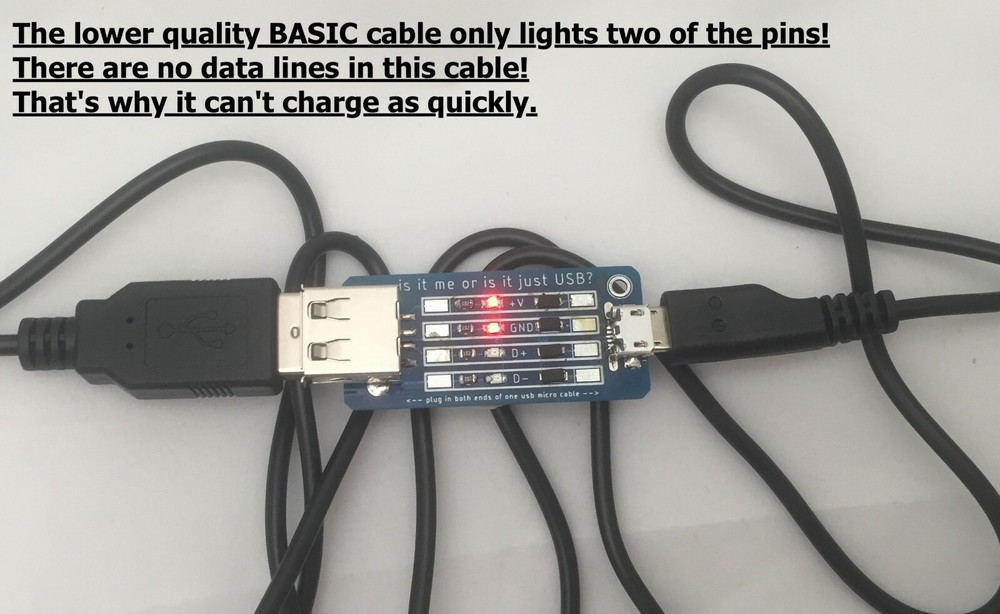 Is it me or is it USB? USB micro cable continuity tester, detect fake USB cables