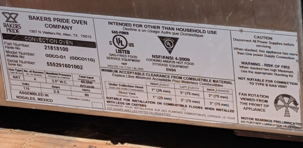 used bakers pride ovens