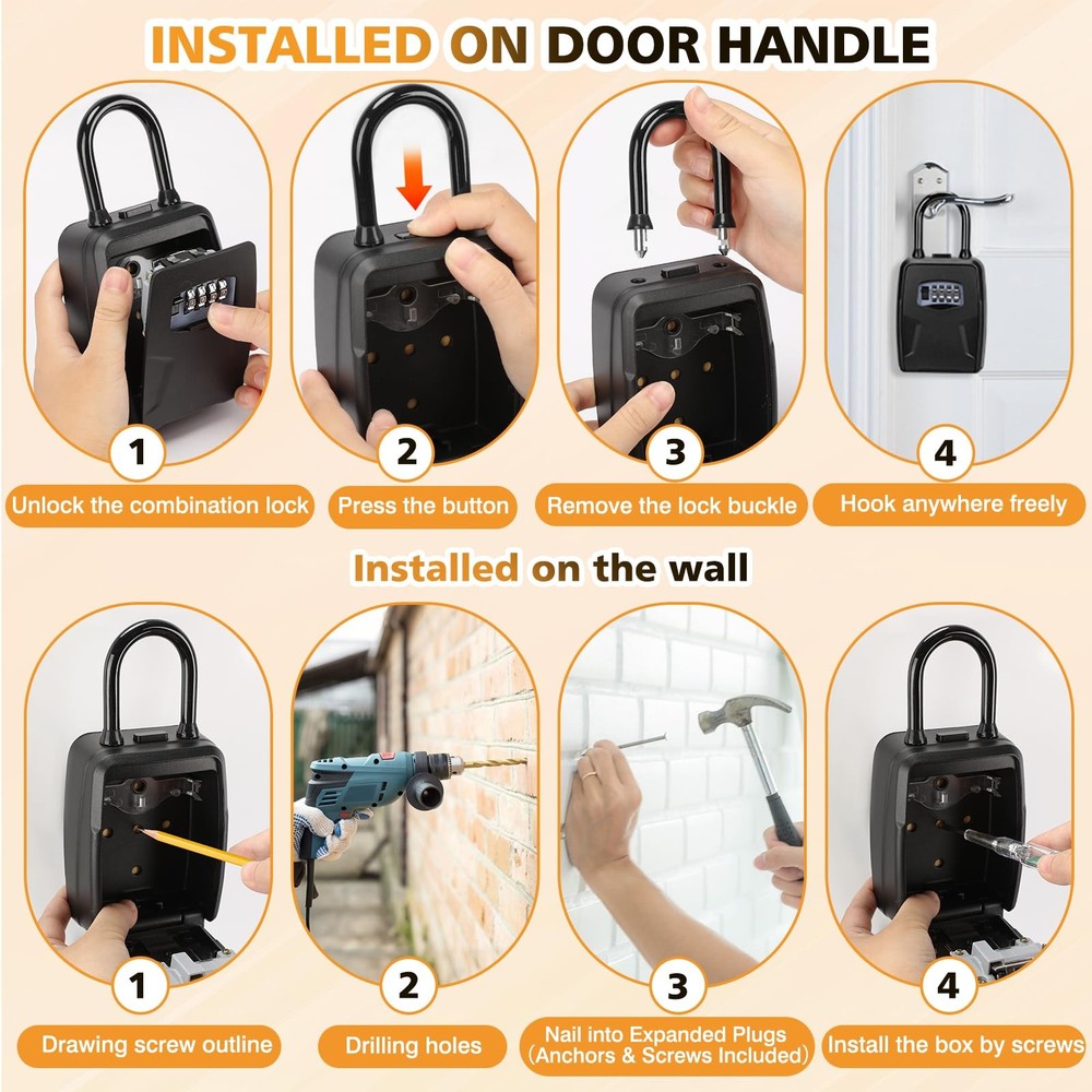 Key Lock Box, Lock Box for Keys with Code, Wall Mount Key Lockbox with Remova...