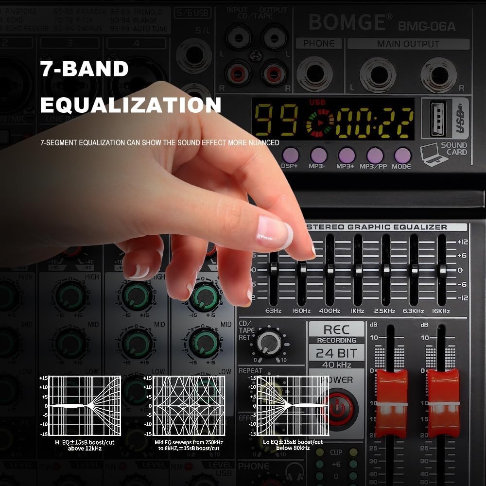 Compact DJ Mixing Console - 6 Channels, 99 DSP Effects & Independent EQ Control