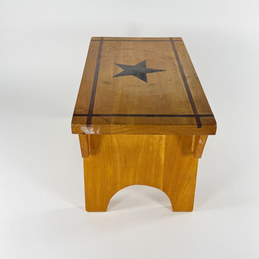 Rustic Wood Stool W/ Black Star Design Rectangular Stool Country Farmhouse Decor