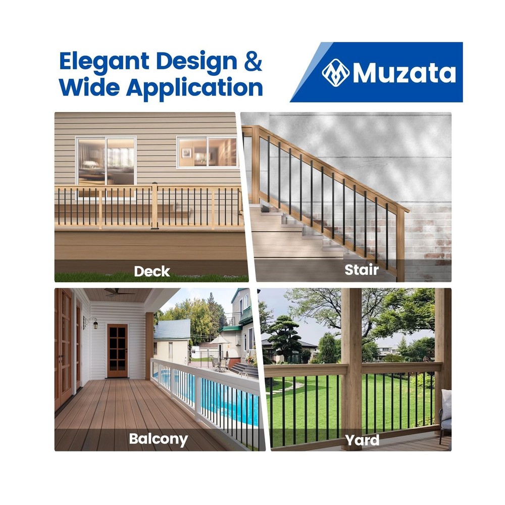 Muzata 50Pack 32'' Aluminum Deck Balusters Facemount Rectangular Railing Meta...