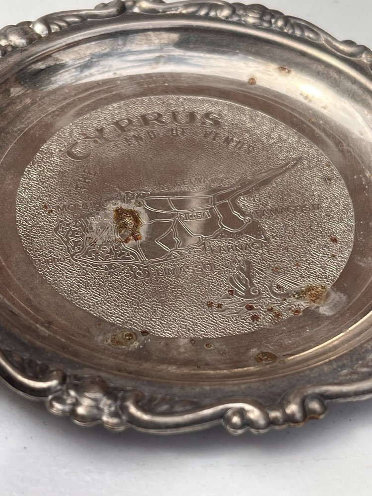 Vintage Silver Plated Coaster Cyprus Map