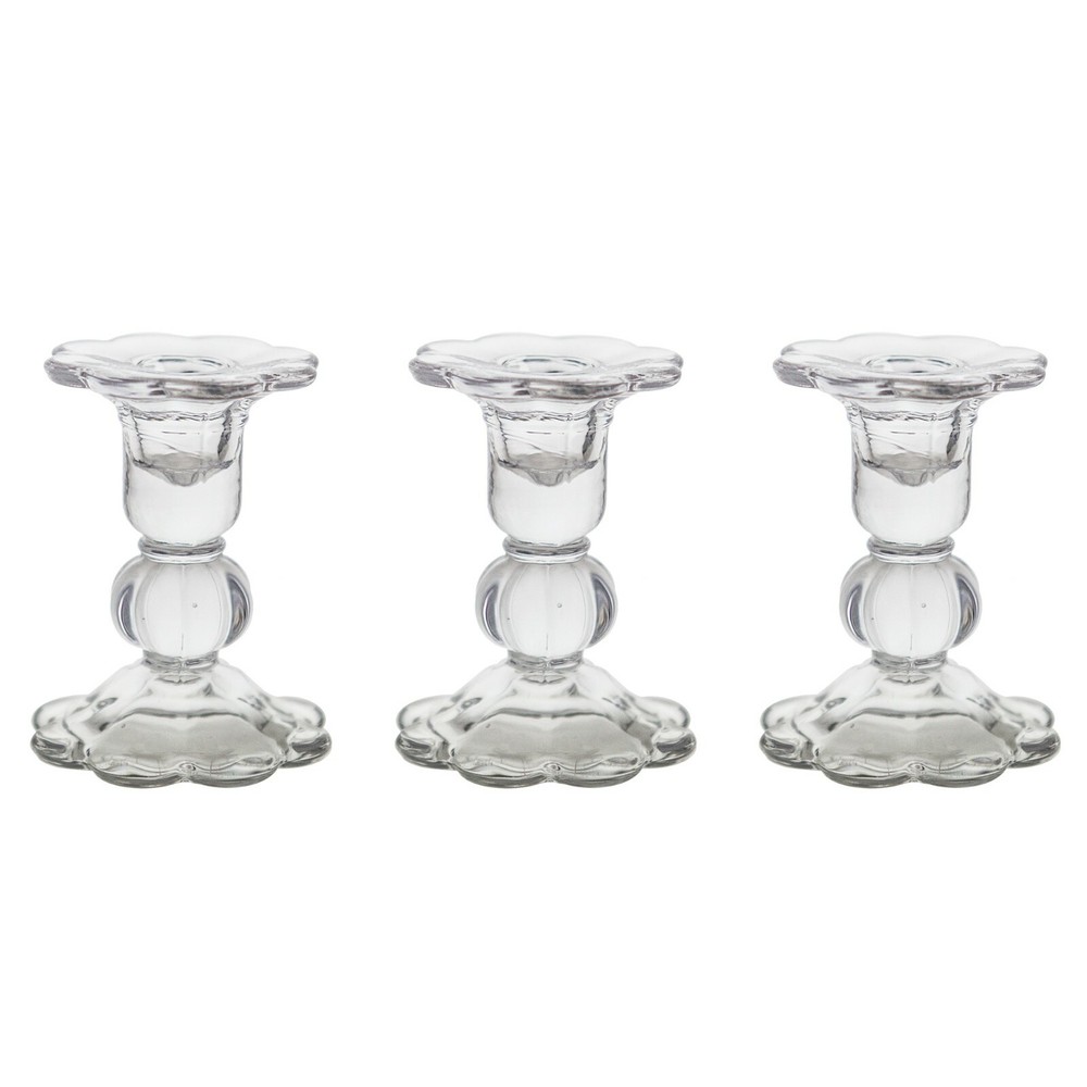 Mega Candles - 3.75" Taper Glass Candle Holder - Clear, 3PCS