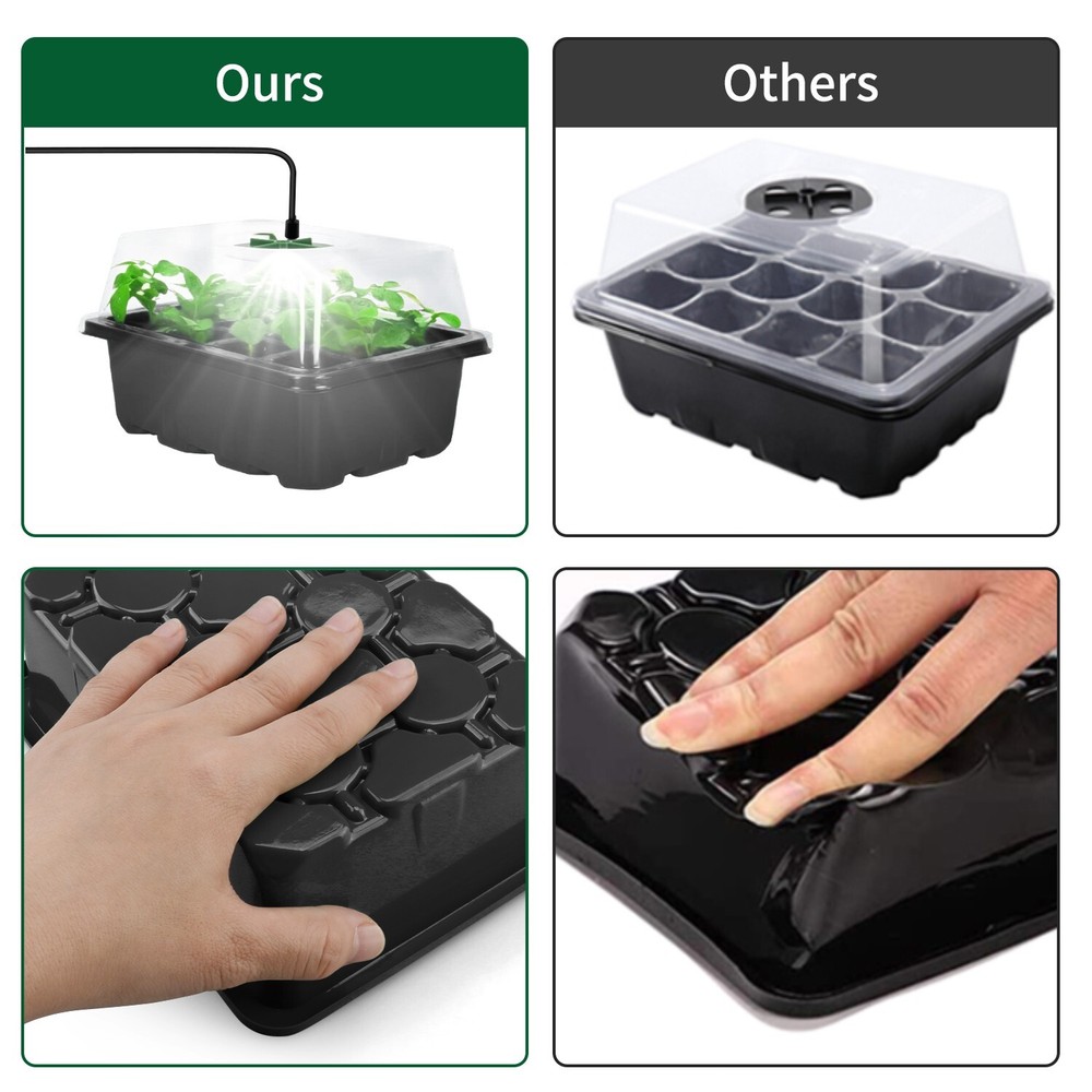 3PCS Plant Seed Starter Tray Humidity Adjustable w/Grow Light Germination Kits