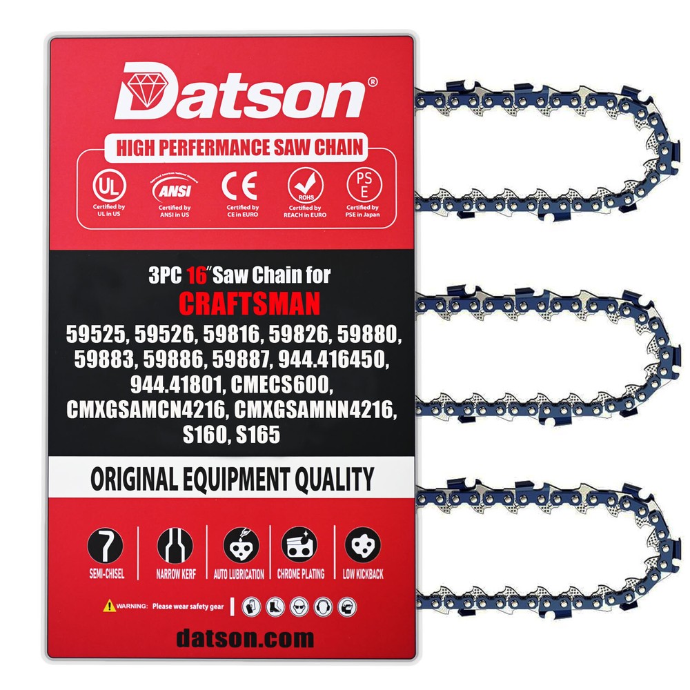3 PCS 16" Chainsaw Chain for CRAFTSMAN CMECS600, S160, S165