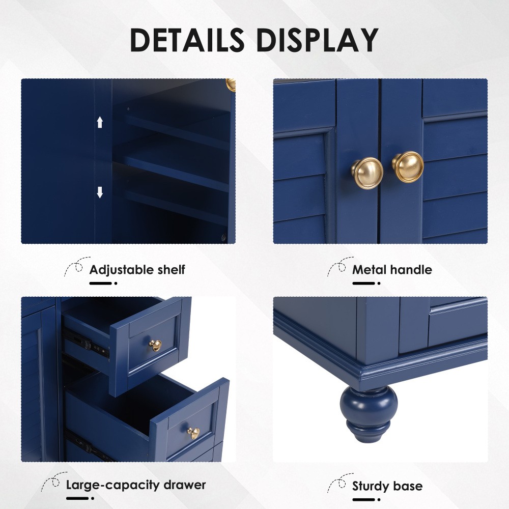 36" Blue Bathroom Vanity with Ceramic Sink, Soft-Close Drawers, Solid Wood Frame