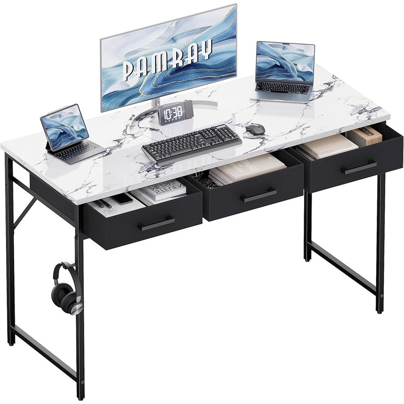 Compact Computer Desk W/ Fabric Drawers Small Spaces Home Office Study New