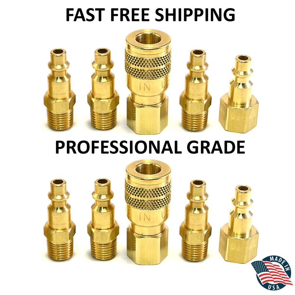 2 Solid Brass Quick Coupler Sets Air Hose Connector Fittings 1/4 NPT Tools Plug