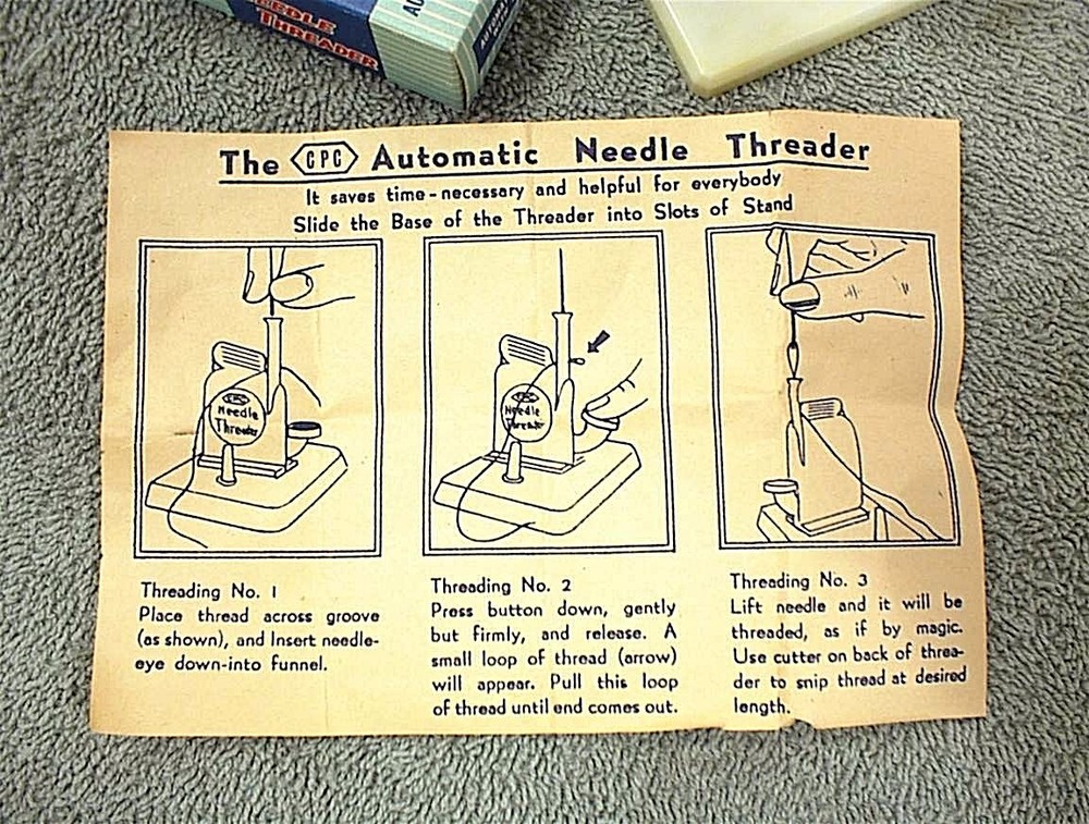 VINTAGE AUTOMATIC NEEDLE THREADER WITH CUTTER IN ORIGINAL BOX CPC