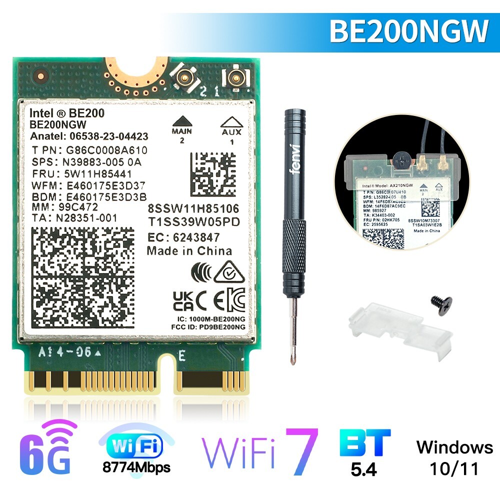 Intel BE200 WiFi 7 M.2 Key E Wireless Card Tri-Band Bluetooth5.4 Network Adapter