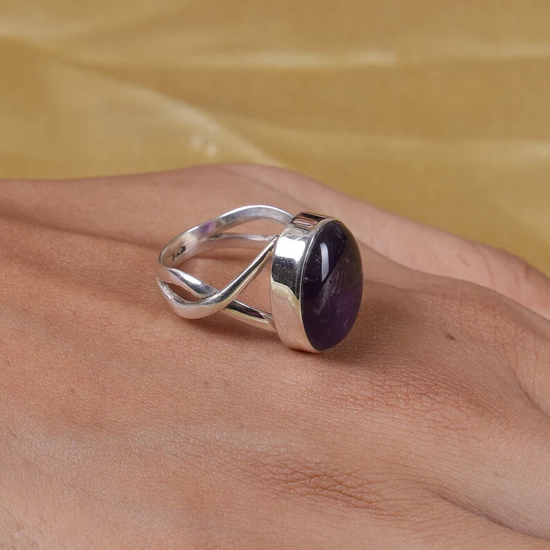 Solid Amethyst~925 Sterling Silver Band & Statement Ring Handmade Ring All Size