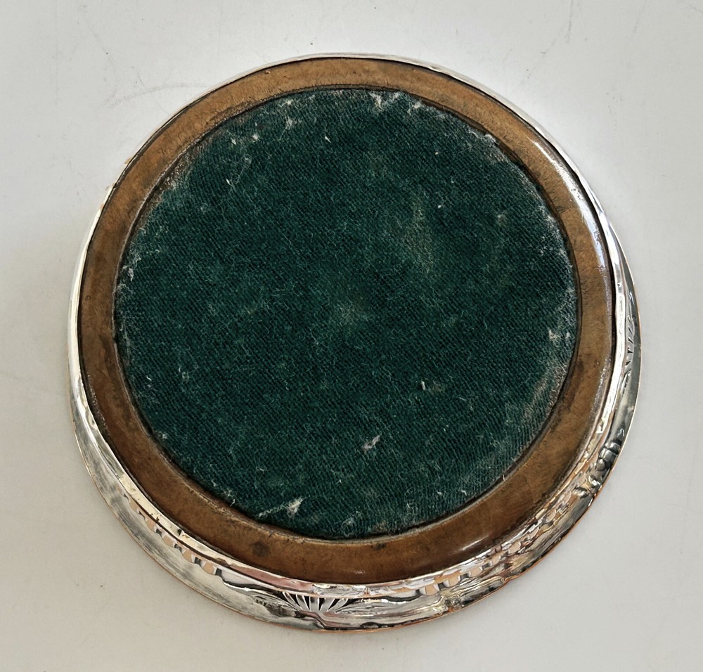 Antique Silver Plated & Turned Wood, Wine Bottle Coaster