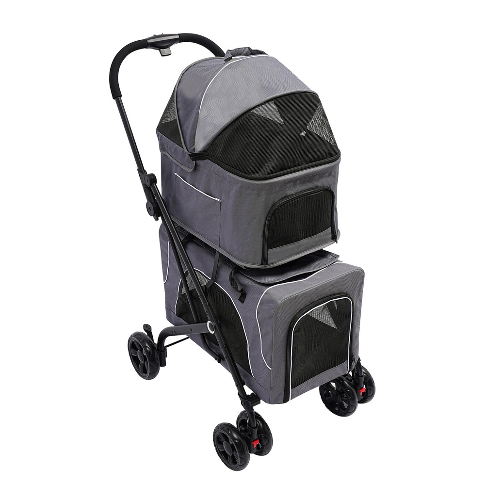 Double Layer Pet Foldable Cart Stroller Fits Cat & Dog w/ 4 Rollers For Outdoor