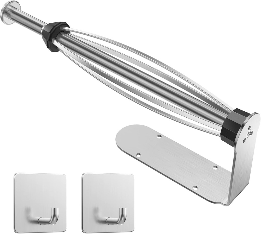 Paper Towel Holder under Cabinet + Towel Robe Hooks, Single Hand Operable under