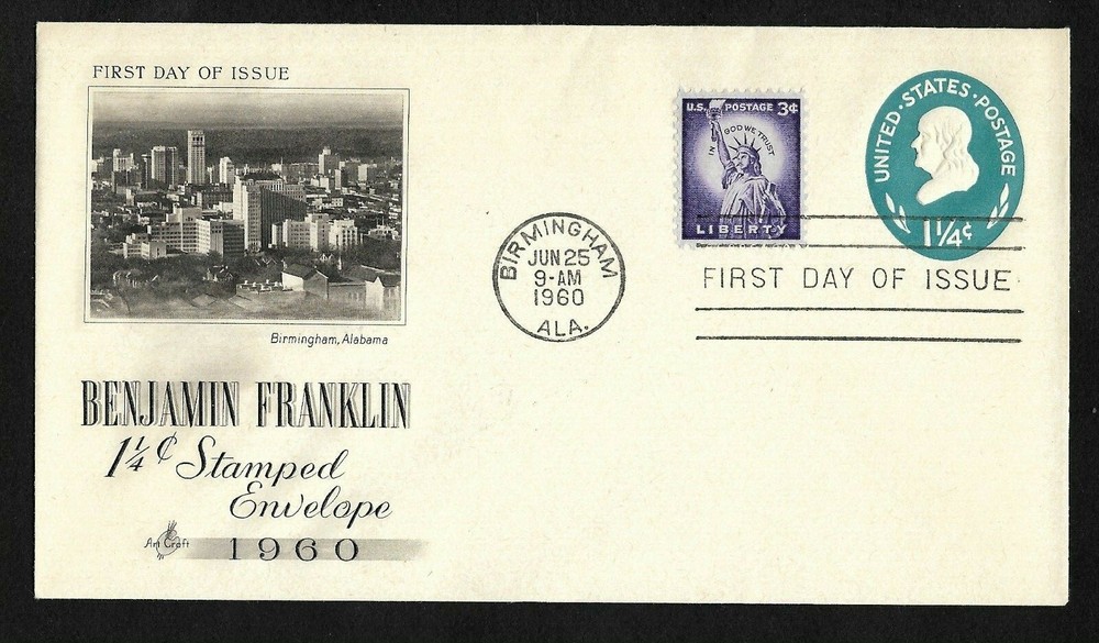 #U541 1 1/4c Benjamin Franklin - Embossed Envelope - ArtCraft FDC +#1035