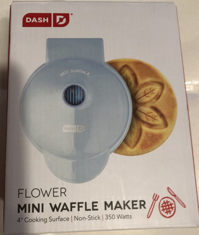 Dash Electric 350W Flower 4" Mini Waffle Maker Blue Aqua - Gift - Easter Spring