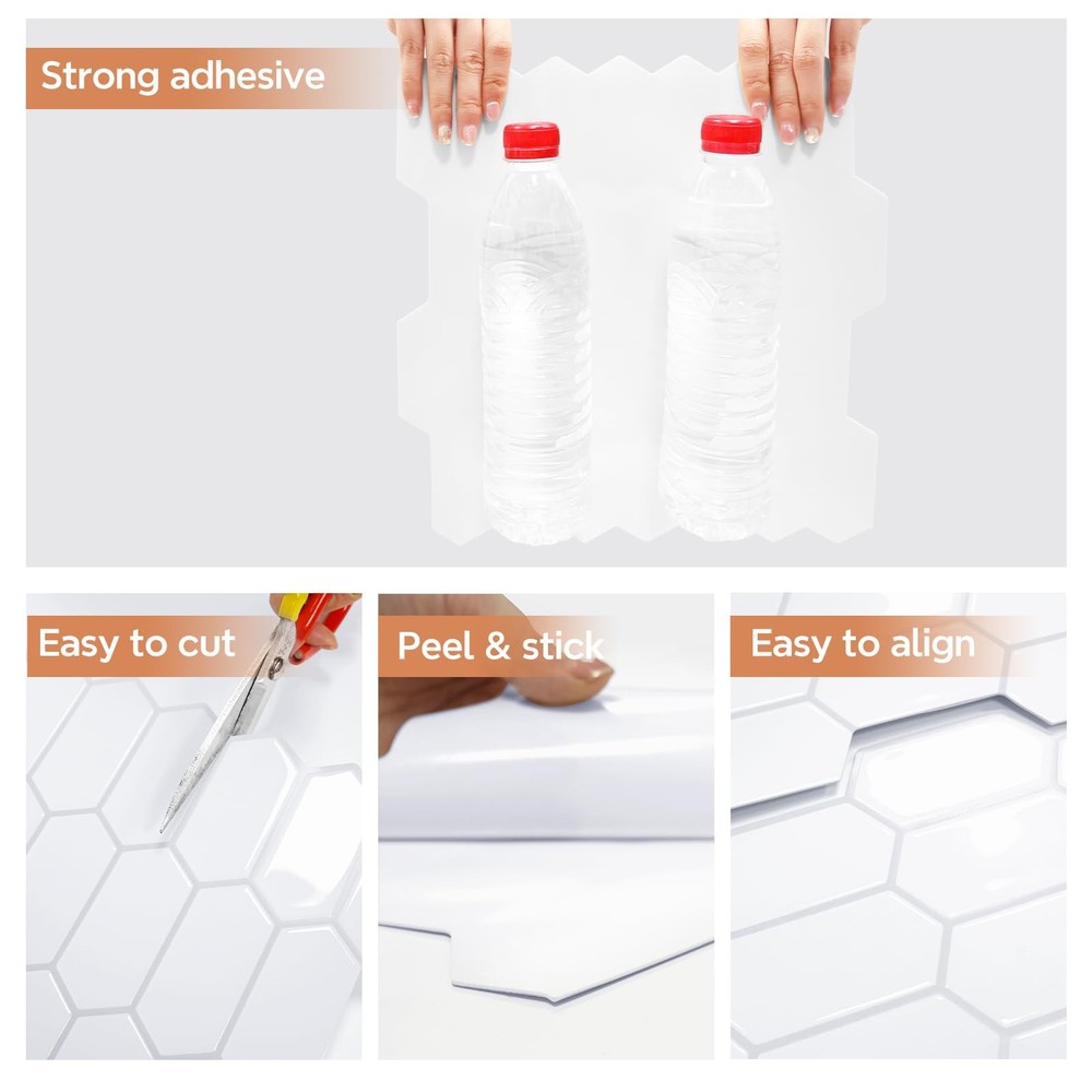 Upgraded Thicker Design Backsplash Tile Peel and Stick, 10-Sheet Grayish Whit...