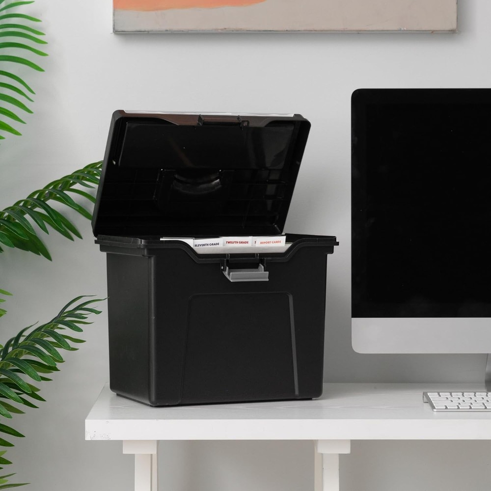 Lidded File Boxes with Organizer Lids, Black, 4-Piece Set