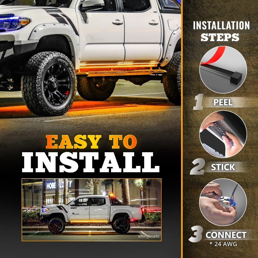 OPT7 Sidekick 78" Running Board Lights 2PCS LED Strips w/Sequential Amber Tur...