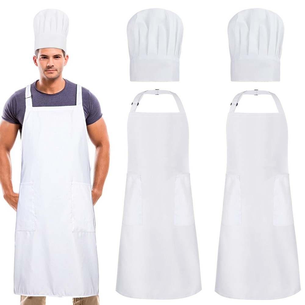 Chef Apron and Hat Set Adjustable High Cooking Apron Waterproof Kitchen 2 PCS