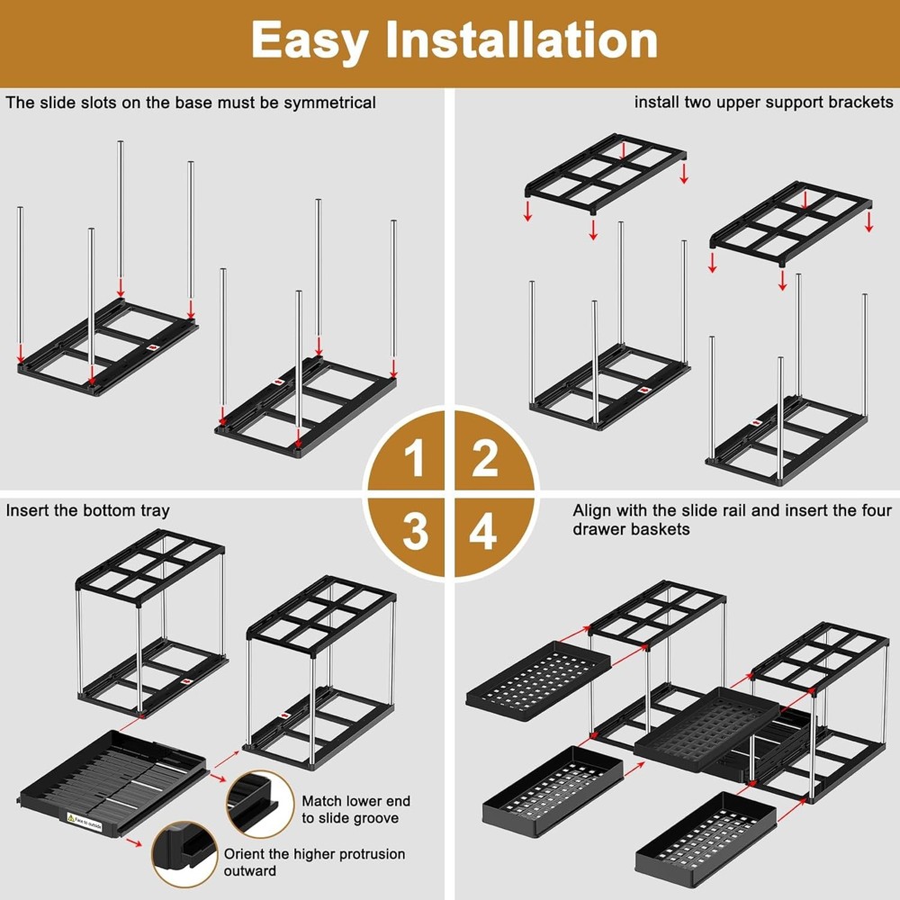 Expandable Under Sink Organizer 2 Tier Under Cabinet Organizer Double Pull Out