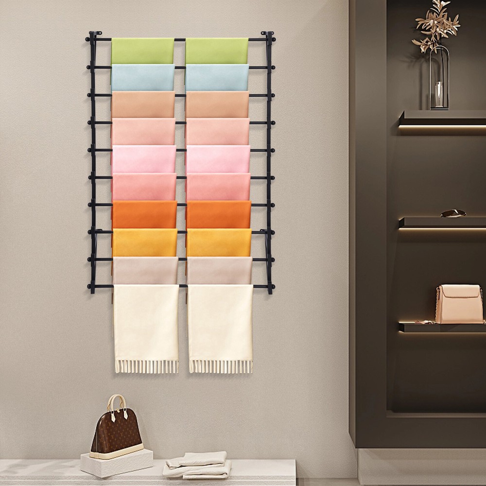 Wall Mounted Display Rack, 10-Layer Wall Wrapping Paper Ribbon Organizer Black