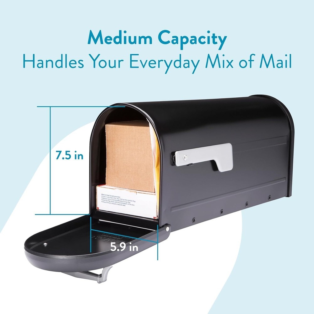 Architectural Mailbox Black Steel Post Mount Medium Capacity USPS Approved