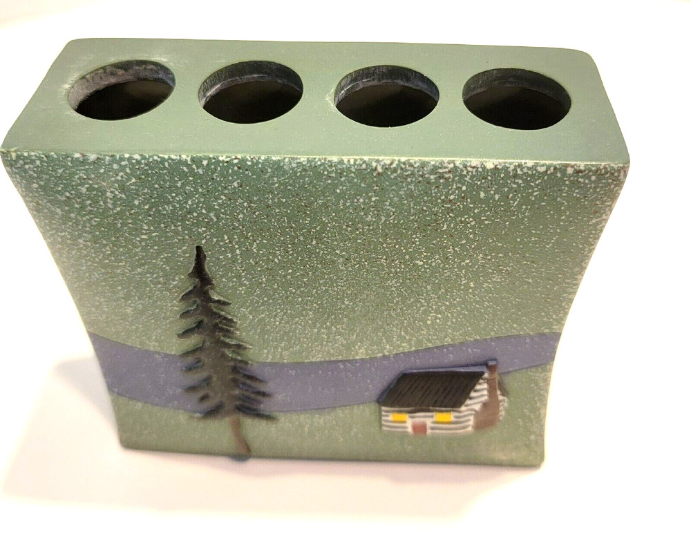 Donna Sharp Rustic Design Bear Lake Hand Painted Embossed Toothbrush Holder EUC