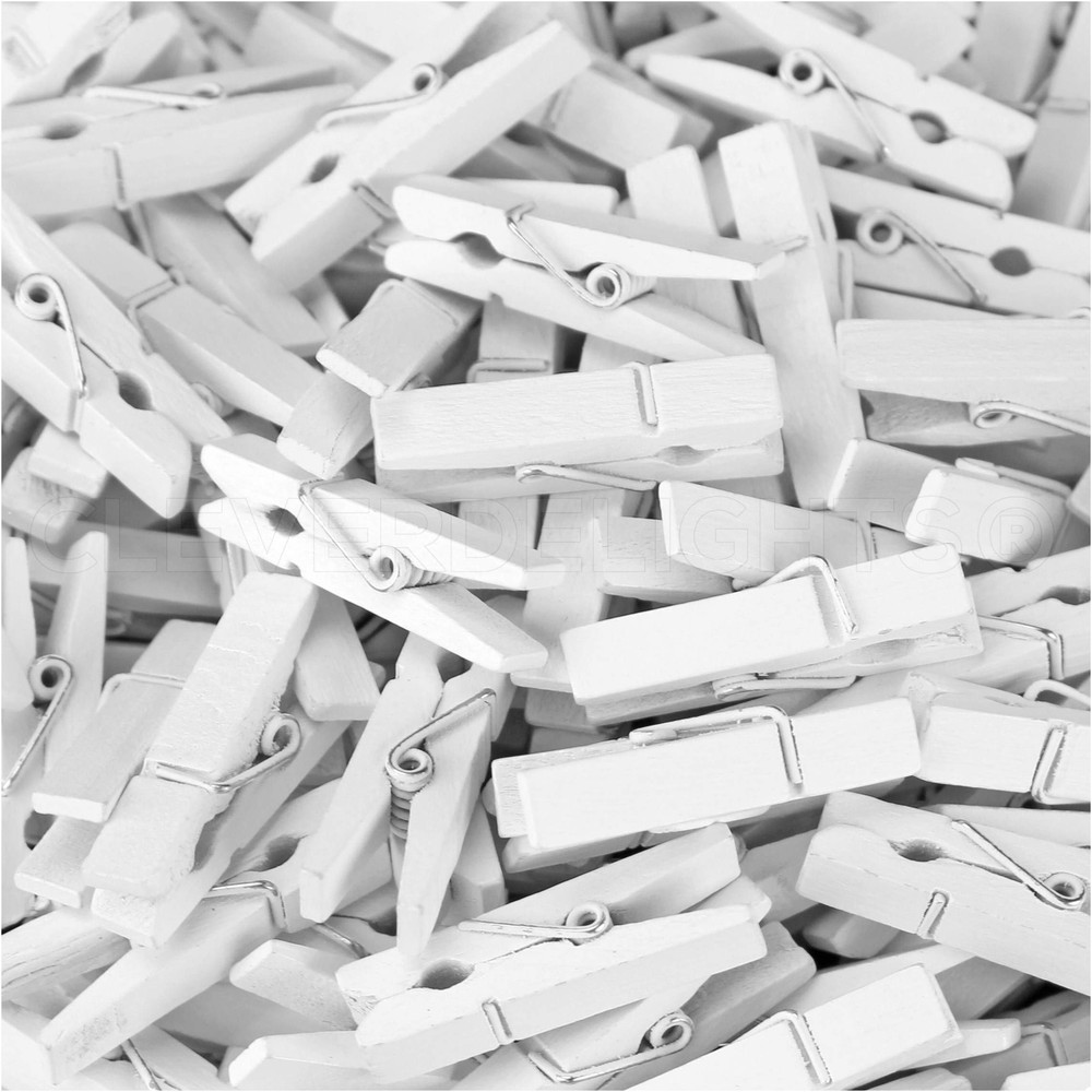 1 3/8" White Mini Wood Clothespins - 100 Pack