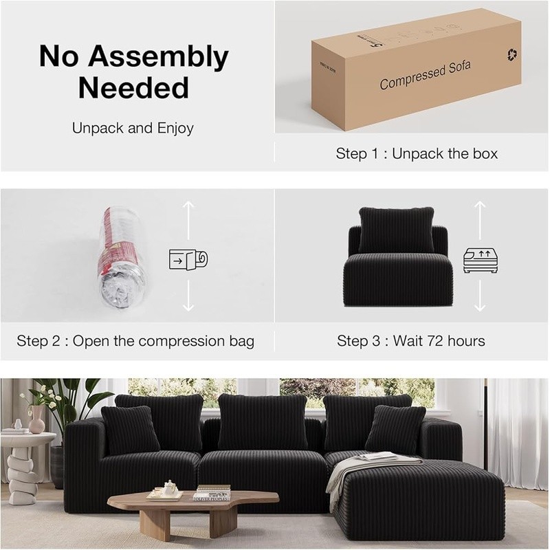 Modular Sectional Sofa Zero Assembly Lightweight Plush Smart Coil Support New