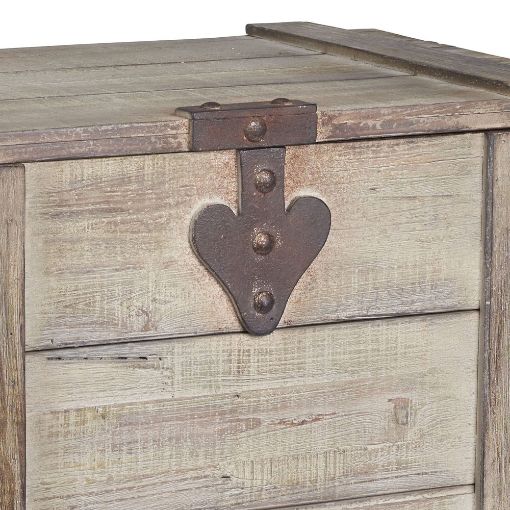 White Washed Rustic Decorative Wooden Trunk, Medium