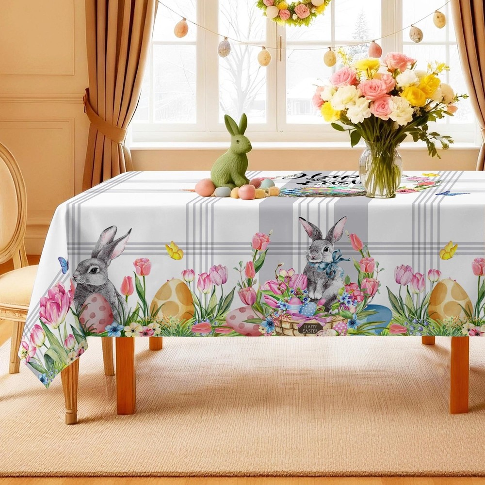 Hexagram Easter Tablecloth 60 x 120 Inch, Easter Table Cloth Rectangle Bunny ...