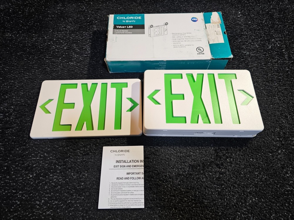 Chloride VLLCG2R Value+LED Exit/Emergency Light Combo White Housing/Green Letter