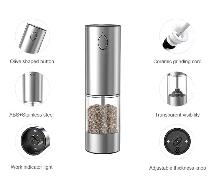 Charging&Button-Control electric salt and pepper grinder set,95ml Rechargeabl...